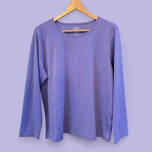 Wmns L.L.Bean Casual Plus Size Scoop Neck LS Purple Cotton Comfy Shirt-1X